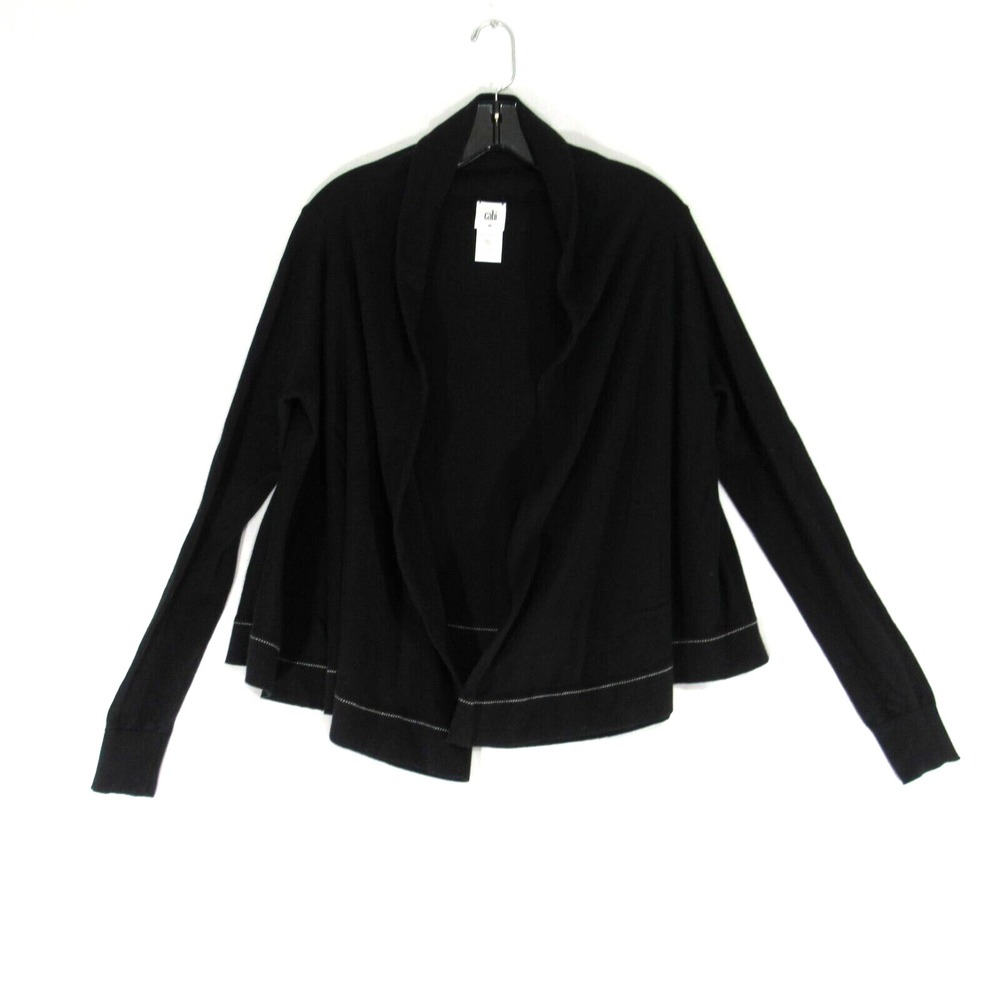 Cabi Cardigan‎ Womens Size Medium Black Solid Long Sleeve Knitted Double Layered
